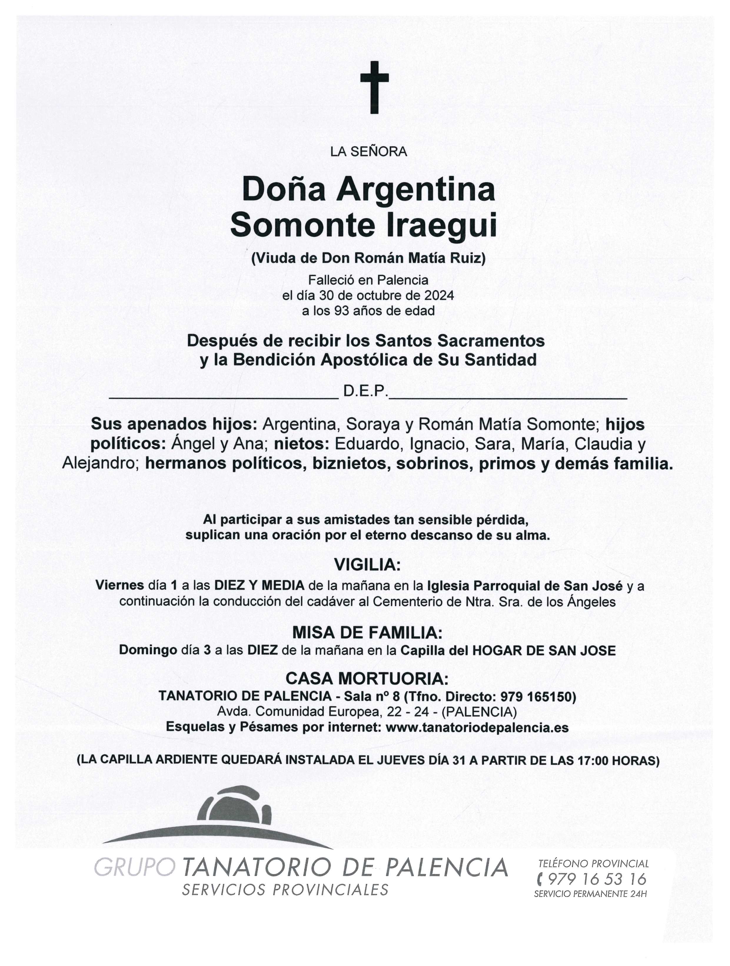 LA SEÑORA DOÑA ARGENTINA SOMONTE IRAEGUI